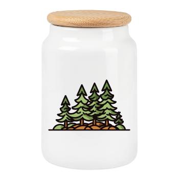 Forest Trees - Cookie Jar with Wooden Lid - white - Front