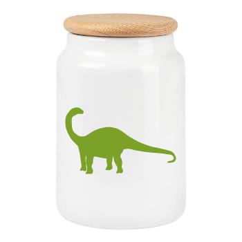Silhouette de dinosaure vert - Boîte à biscuits avec couvercle en bois - blanc - Devant