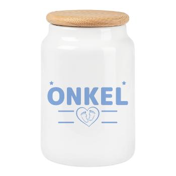 Babyparty Befördert zum Onkel 2027 - Keksdose mit Holzdeckel - Weiß - Vorne