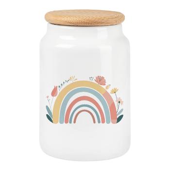 Rainbow Bohemian Floral - Retro Pastel Shades - Cookie Jar with Wooden Lid - white - Front
