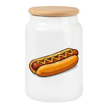 Comic de hot-dogs joyeux - Boîte à biscuits avec couvercle en bois - blanc - Devant