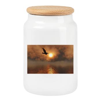 Sunset bird over the sea - Cookie Jar with Wooden Lid - white - Front