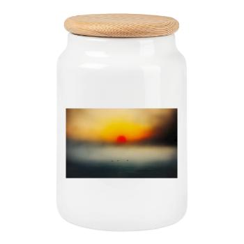 Evening atmosphere by the calm sea - Cookie Jar with Wooden Lid - white - Front