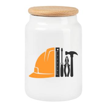 Tool & Construction Helmet – Craftsman Logo - Cookie Jar with Wooden Lid - white - Front