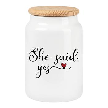 sie hat ja gesagt - Boîte à biscuits avec couvercle en bois - blanc - Devant