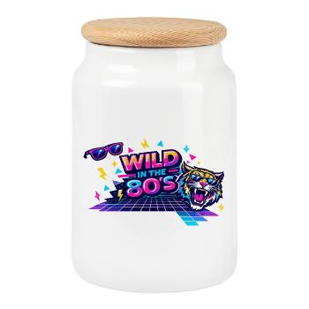 Wild in the 80s Neon Tiger - Cookie Jar with Wooden Lid - white - Front