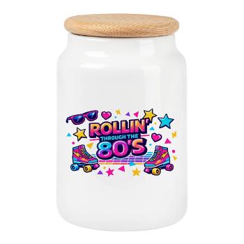 Rollin Through the 80s Retro - Cookie Jar with Wooden Lid - white - Front