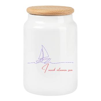 Vitamin Sea Sailing Motif - Cookie Jar with Wooden Lid - white - Front
