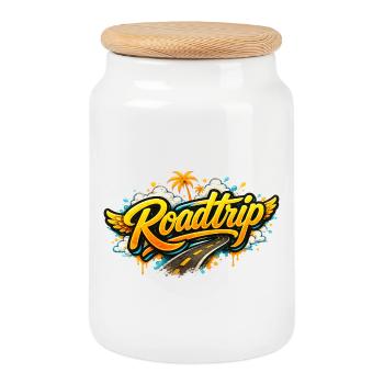 Road Trip - Cookie Jar with Wooden Lid - white - Front