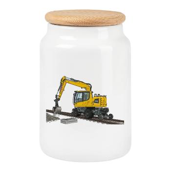 Road-rail excavator Excavator track construction - Cookie Jar with Wooden Lid - white - Front