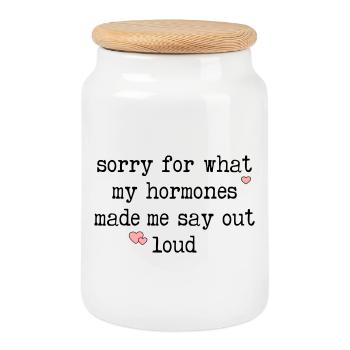 Funny Menopause Hormone - Cookie Jar with Wooden Lid - white - Front