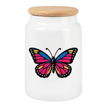 Butterfly with colorful wings - Cookie Jar with Wooden Lid - white - Front
