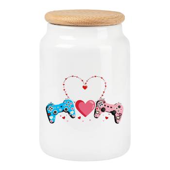 Retro Heart Valentine's Day Design Love - Cookie Jar with Wooden Lid - white - Front