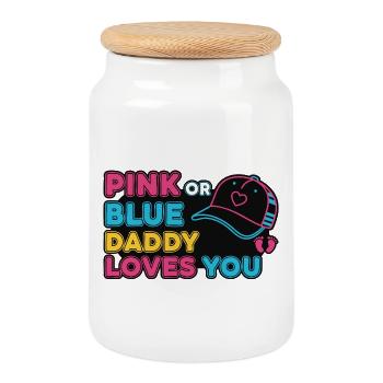 Gender Reveal Pink Or Blue Daddy Loves You Baby - Cookie Jar with Wooden Lid - white - Front