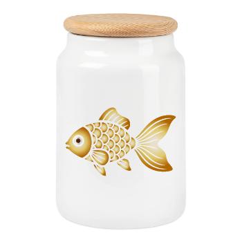 Goldfish | Classic fish motif - Cookie Jar with Wooden Lid - white - Front