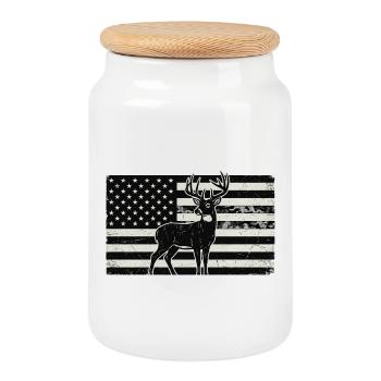 American Flag Deer – Patriotic Hunting Design - Cookie Jar with Wooden Lid - white - Front