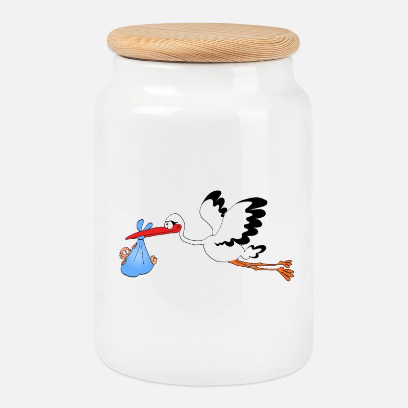 stork - Cookie Jar with Wooden Lid - white