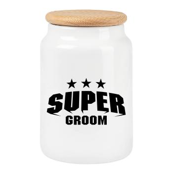 Super Groom - Boîte à biscuits avec couvercle en bois - blanc - Devant