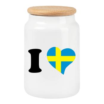 I love Sweden - Ich liebe Schweden - Keksdose mit Holzdeckel - Weiß - Vorne