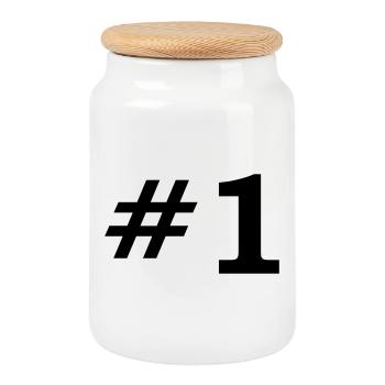 Number One - Cookie Jar with Wooden Lid - white - Front