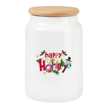 Happy Holidays T-Shirt Hoodie Motif - Cookie Jar with Wooden Lid - white - Front