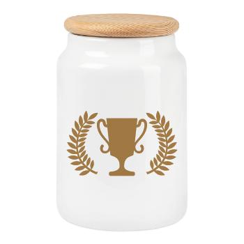 Pokal - Keksdose mit Holzdeckel - Weiß - Vorne