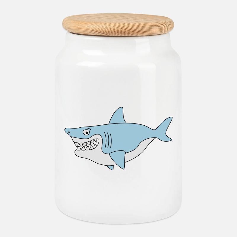 Shark Lächeln - Keksdose mit Holzdeckel - Weiß