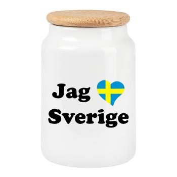 Jag älskar Sverige - Ich liebe Schweden - Keksdose mit Holzdeckel - Weiß - Vorne