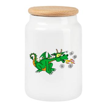 Green dragon - Cookie Jar with Wooden Lid - white - Front