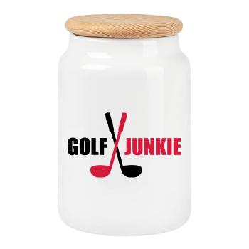 golf - Cookie Jar with Wooden Lid - white - Front
