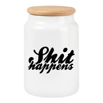 Shit Happens and Politics - Cookie Jar with Wooden Lid - white - Front