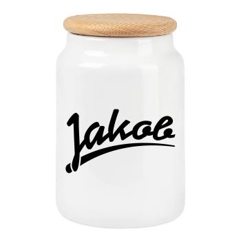 jakob | Jakob - Cookie Jar with Wooden Lid - white - Front