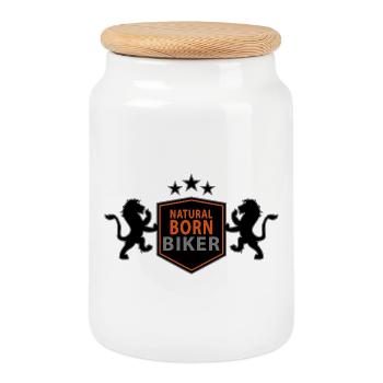 natural_born_biker - Cookie Jar with Wooden Lid - white - Front