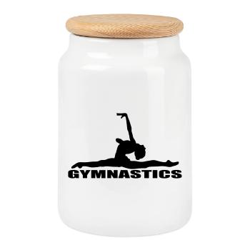 gymnastics - Boîte à biscuits avec couvercle en bois - blanc - Devant