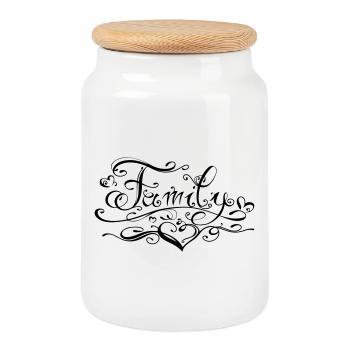 Cool "family" lettering with hearts - Cookie Jar with Wooden Lid - white - Front