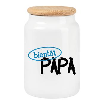 Bientôt Papa ! - Boîte à biscuits avec couvercle en bois - blanc - Devant
