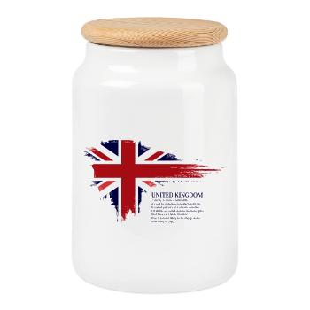 Pinselstrich Union Jack Flagge - Keksdose mit Holzdeckel - Weiß - Vorne