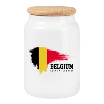 Yellow Stroke Red Splash - Cookie Jar with Wooden Lid - white - Front