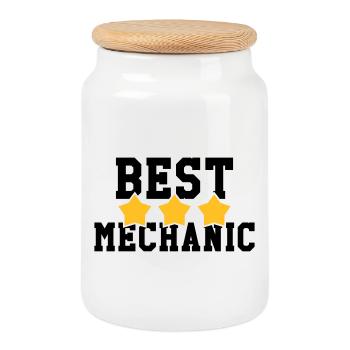 Best Mechanic - Cookie Jar with Wooden Lid - white - Front