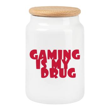 Gamer / Gaming - Cookie Jar with Wooden Lid - white - Front