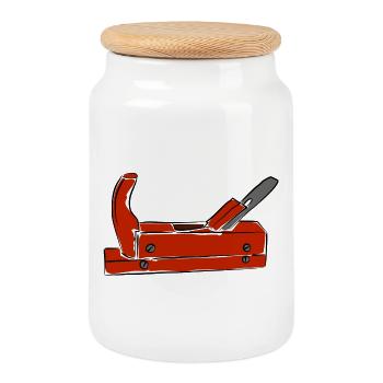 Carpenter Planer Motif - Cookie Jar with Wooden Lid - white - Front