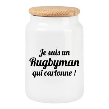 Rugby - Rugbyman - Sport - Fighter - Fight - Boîte à biscuits avec couvercle en bois - blanc - Devant
