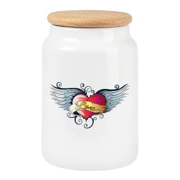 Big heart with wings, Tattoo Style. - Cookie Jar with Wooden Lid - white - Front