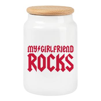 My girlfriend rocks - Boîte à biscuits avec couvercle en bois - blanc - Devant