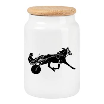 Course équestre - Boîte à biscuits avec couvercle en bois - blanc - Devant