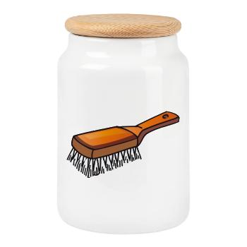 Brosh | Brush | Hairbrush - Cookie Jar with Wooden Lid - white - Front