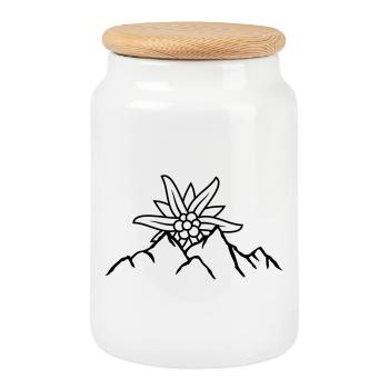 Logo sun mountain flower - Cookie Jar with Wooden Lid - white - Front