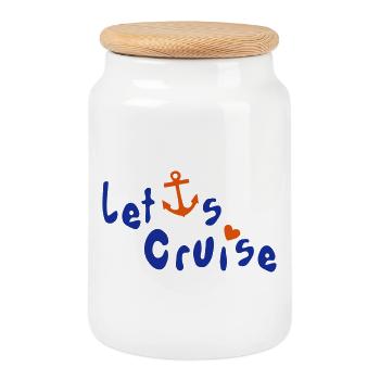 Cruise, Anchor, lets Cruise - Cookie Jar with Wooden Lid - white - Front