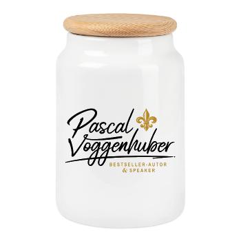 Pascal Voggenhuber Auteur et conférencier - Boîte à biscuits avec couvercle en bois - blanc - Devant
