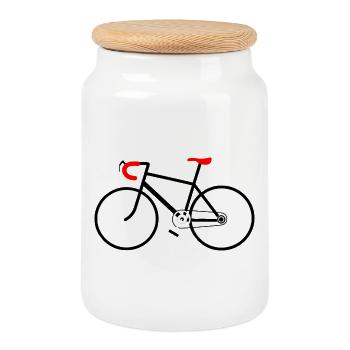 New bike with red sports steering wheel and sports saddle for - Cookie Jar with Wooden Lid - white - Front